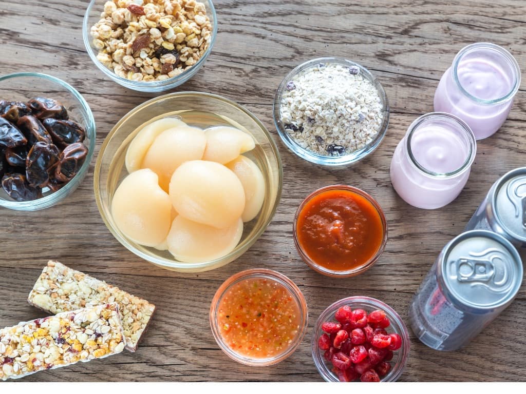 Table with dressings and food