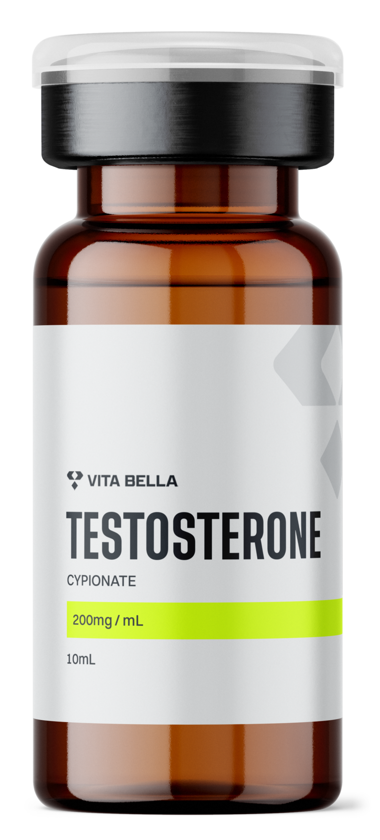 Bottle of Testosterone Cypionate with nothing else around it and fully branded with Vita Bella logo